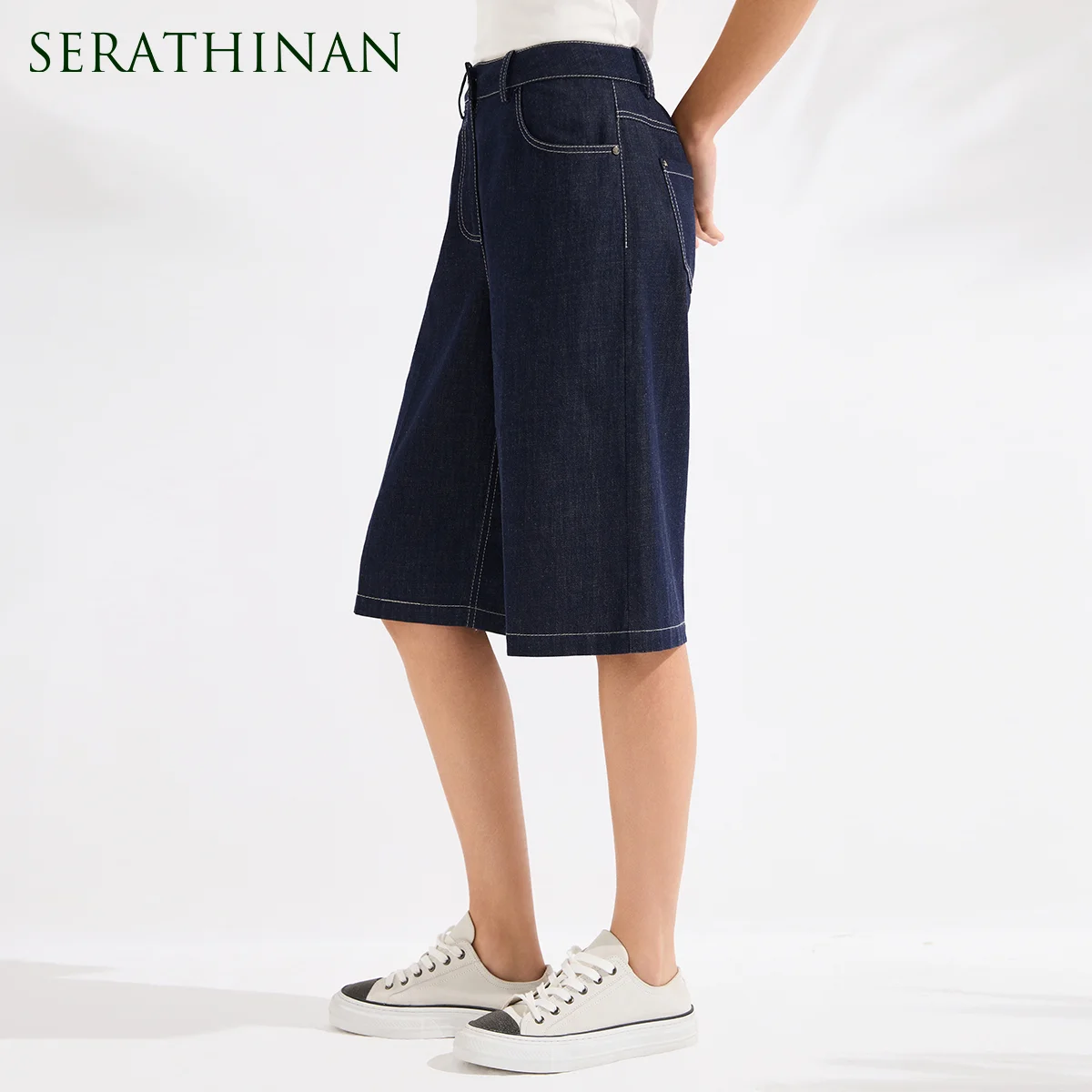 KX7613694 Designer Cotton Linen Denim Shorts Women's Contrast Stitch Wide Leg Short Casual Loose Luxury Short Pant