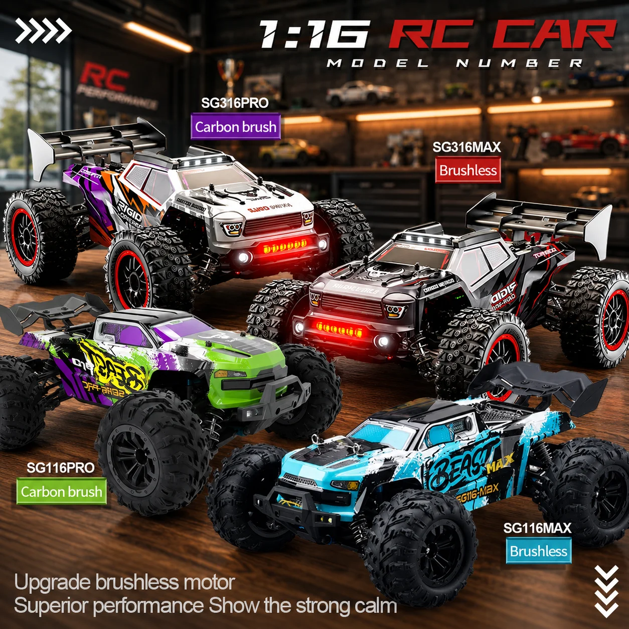 ZNLYRION Voiture RC tout-terrain 4x4 SG116 SG316PRO MAX 1:16 40KM/H Haute vitesse 2.4G Télécommande Monster Truck avec lumières LED