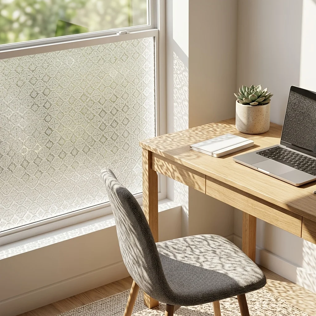 Crabapple Flower Frosted Privacy Window Film Static Cling No Glue Heat Control Anti Glare Removable for Sliding Door Glass