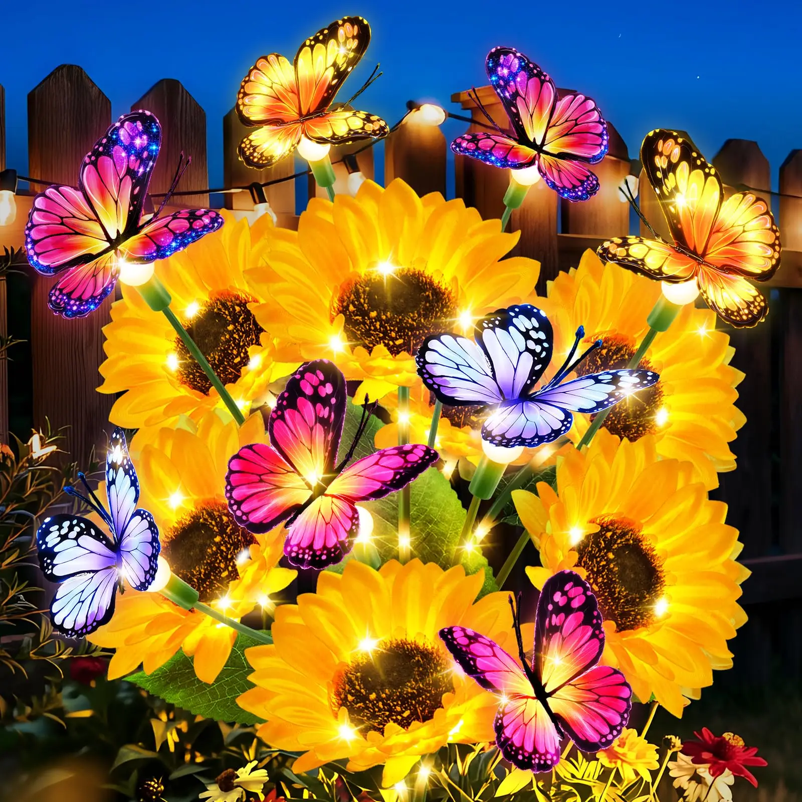 Solar Garden Lights Outdoor Decoration, Upgraded 2-Piece/4-Piece Set of Sunflower Solar Lights with 16 Butterflies, Waterproof Solar Flowers for Yard, Lawn, and Garden, Sunflower Gifts for Mother,