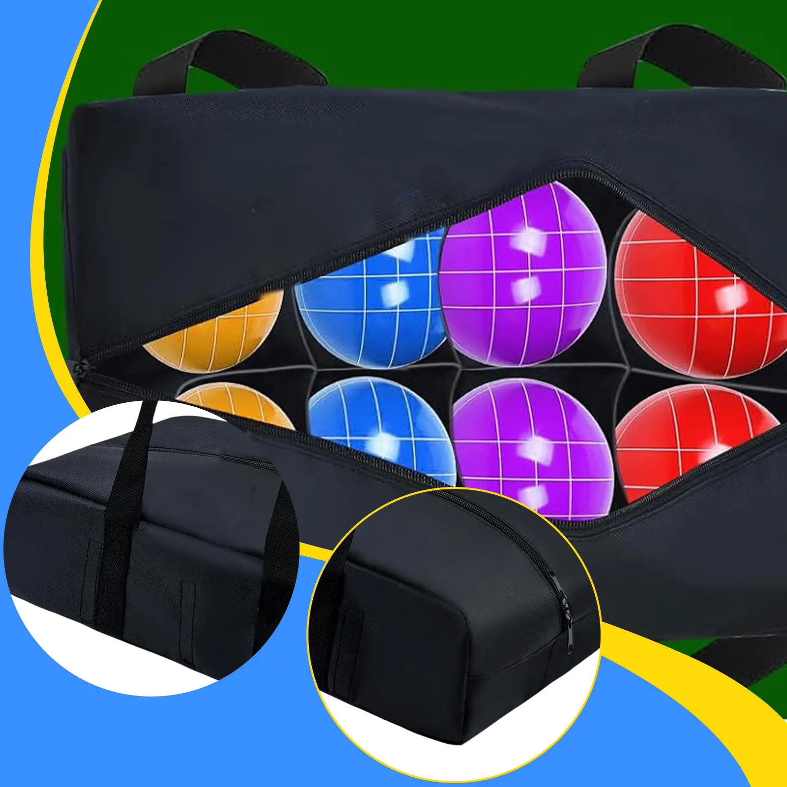 ​ Bolsa de almacenamiento profesional para bolas de Bocce, estuche de transporte con bolsillos, perfecto para deportes al aire libre, playa, patio trasero, bolsa para equipos deportivos ​ ​