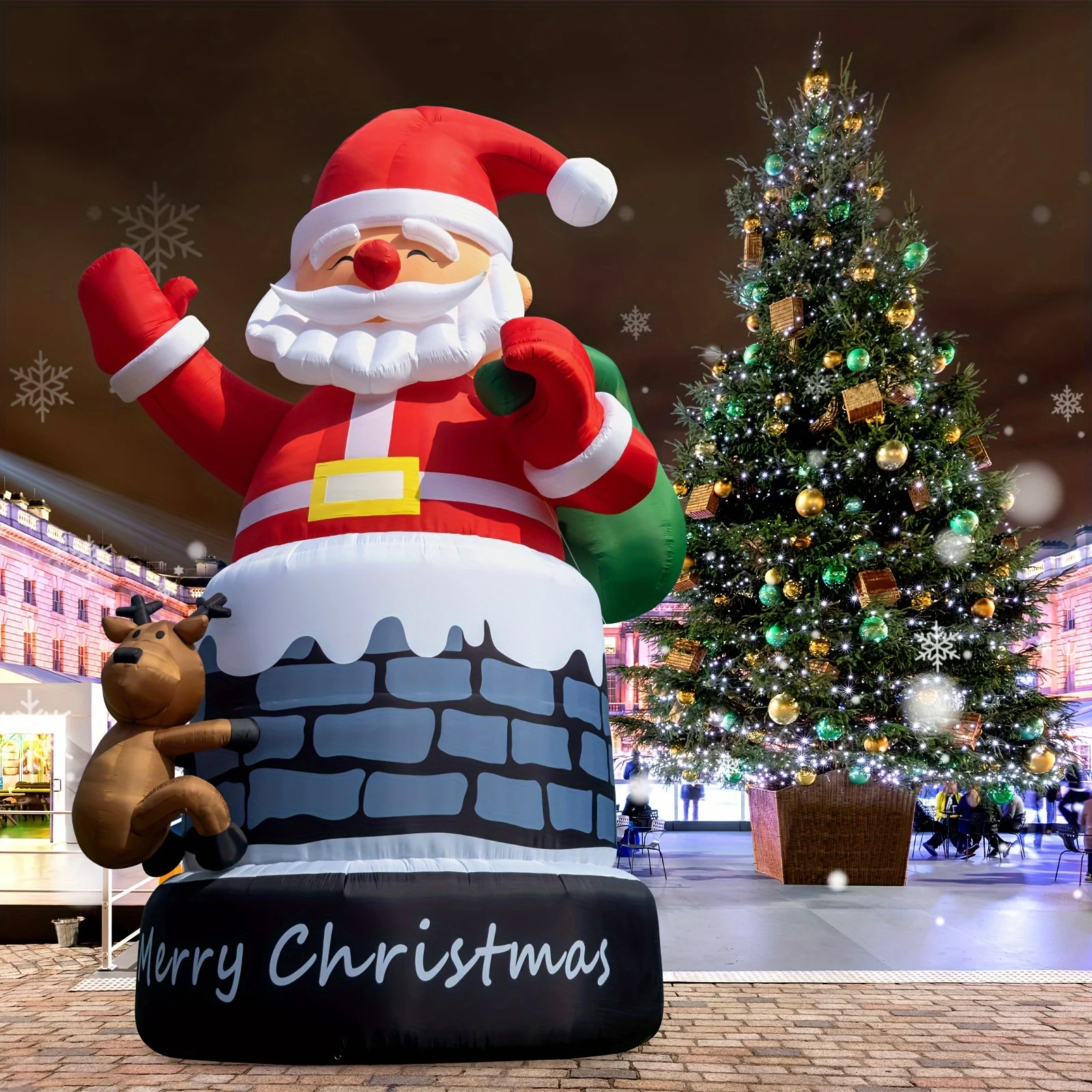 

Giant Inflatable Santa Claus in Chimney with Reindeer, Outdoor Christmas Decoration Large Blow Up Santa Claus for Xmas Yard