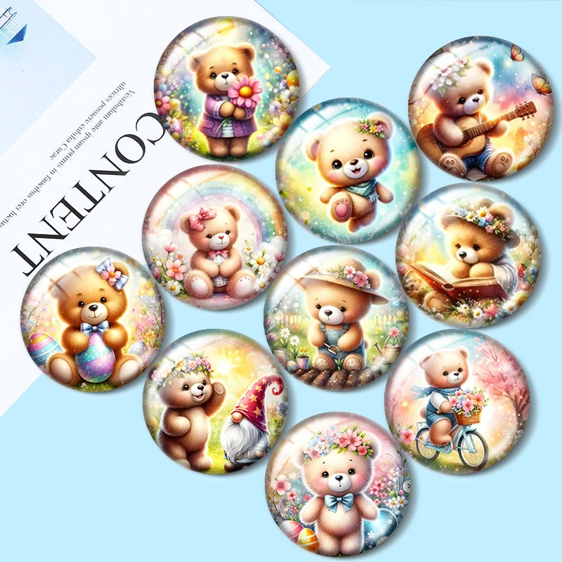 

Cartoon Cute Flower Bear for jewelry production 12mm/25mm/30mm Round photo glass cabochon demo flat backMaking findings