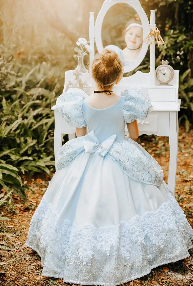 Cinderella สาวชุดสำหรับถ่ายภาพเดรสแต่งงาน Dress Anak Ultah ลูกไม้ประดับด้วยลูกปัดชุดเดรสผู้หญิงลายดอกไม้สำหรับงานแต่งงาน