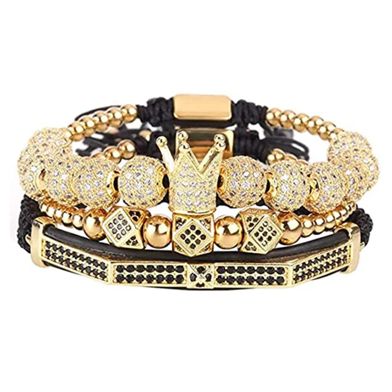 Fashion Niche Design Hip hop Street Style Men\'s Crown Bracelet Set