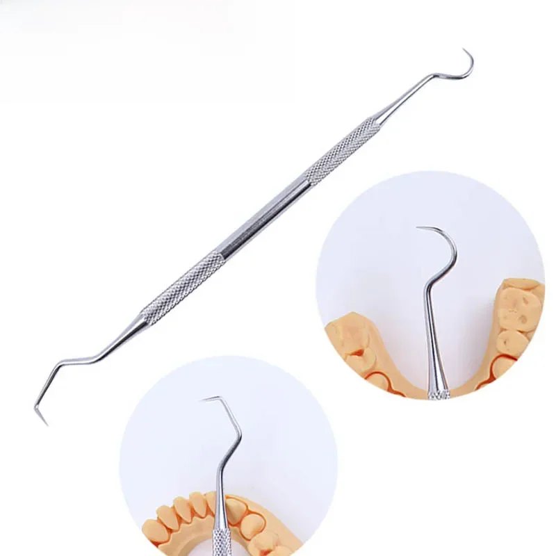 1PC Dentysta Podwójny hak do sondy eksploracyjnej Skrobak do czyszczenia kamienia nazębnego Narzędzie do pielęgnacji zębów ze stali nierdzewnej z podwójnymi końcami — zdjęcie 2