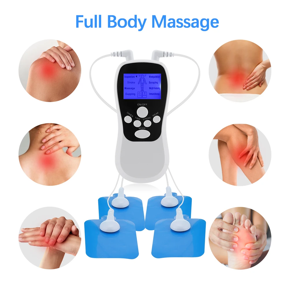 Dual Channel Massager TENS EMS Unit 8 Modes 15 Intensity Muscle Stimulator for Pain Relief Therapy Electronic Pulse Massage