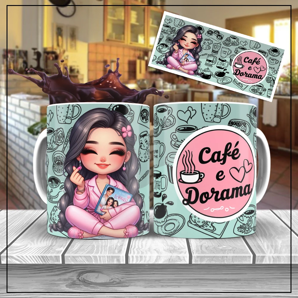 Caneca Porcelana Xícara Eu Amo Dorama Café e Dorama Dorameira 325ml