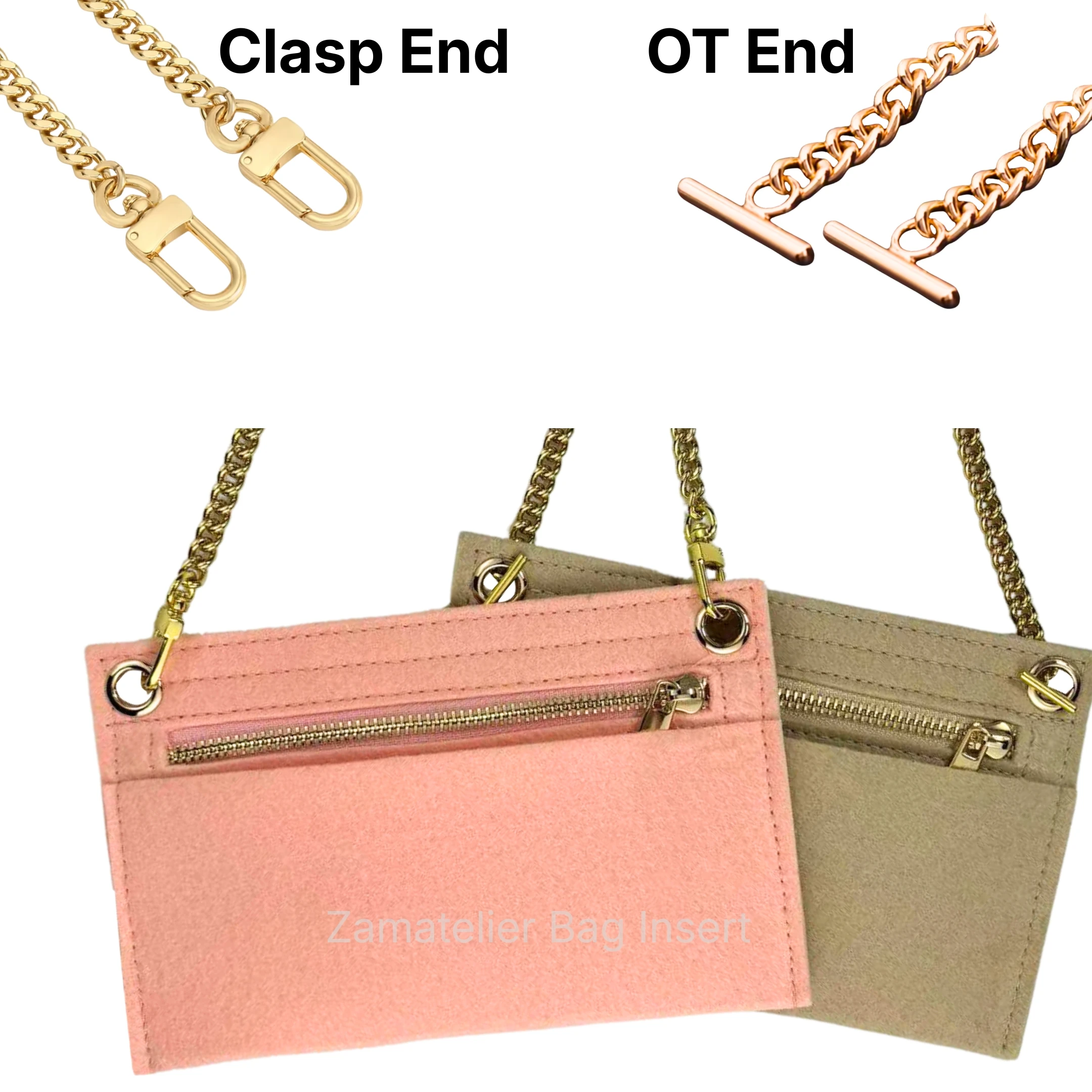 Cassandre Clutch Monogram Conversiekit - Om te zetten tot schoudertas/crossbody tas met vilten inzetstuk organizer en gouden/zwarte/zilveren ketting