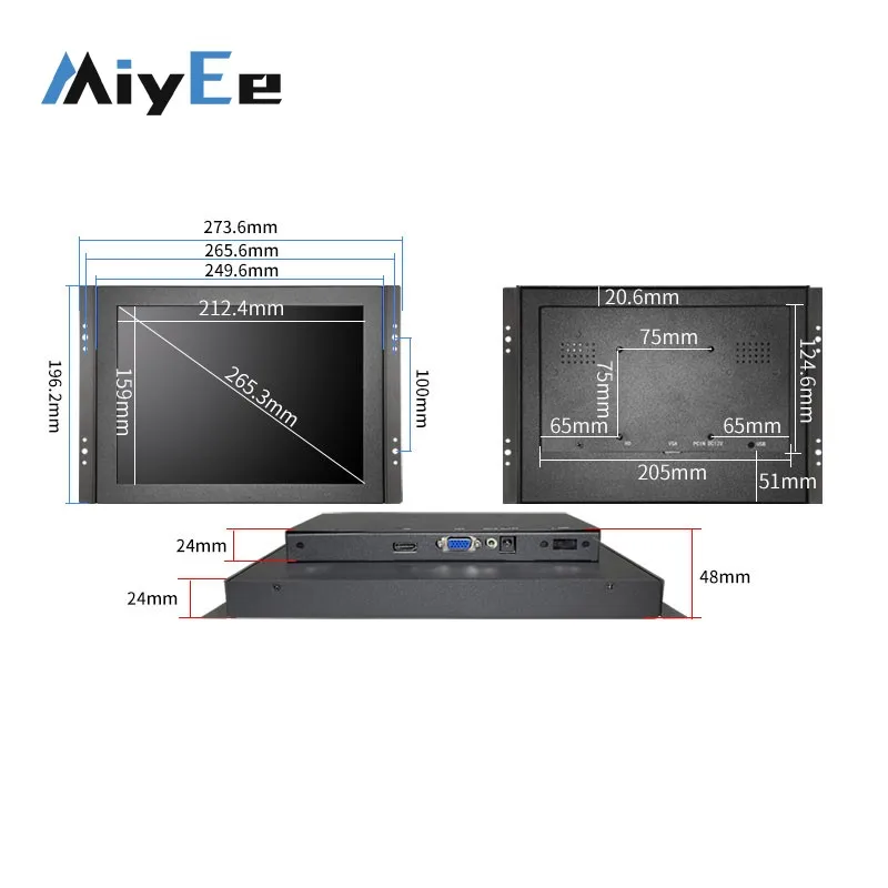 

10-inch Embedded HD Industrial Monitor 1024x768 Hook Mount TFT Display with BNC/VGA/AV/HDMI-compatible Ports