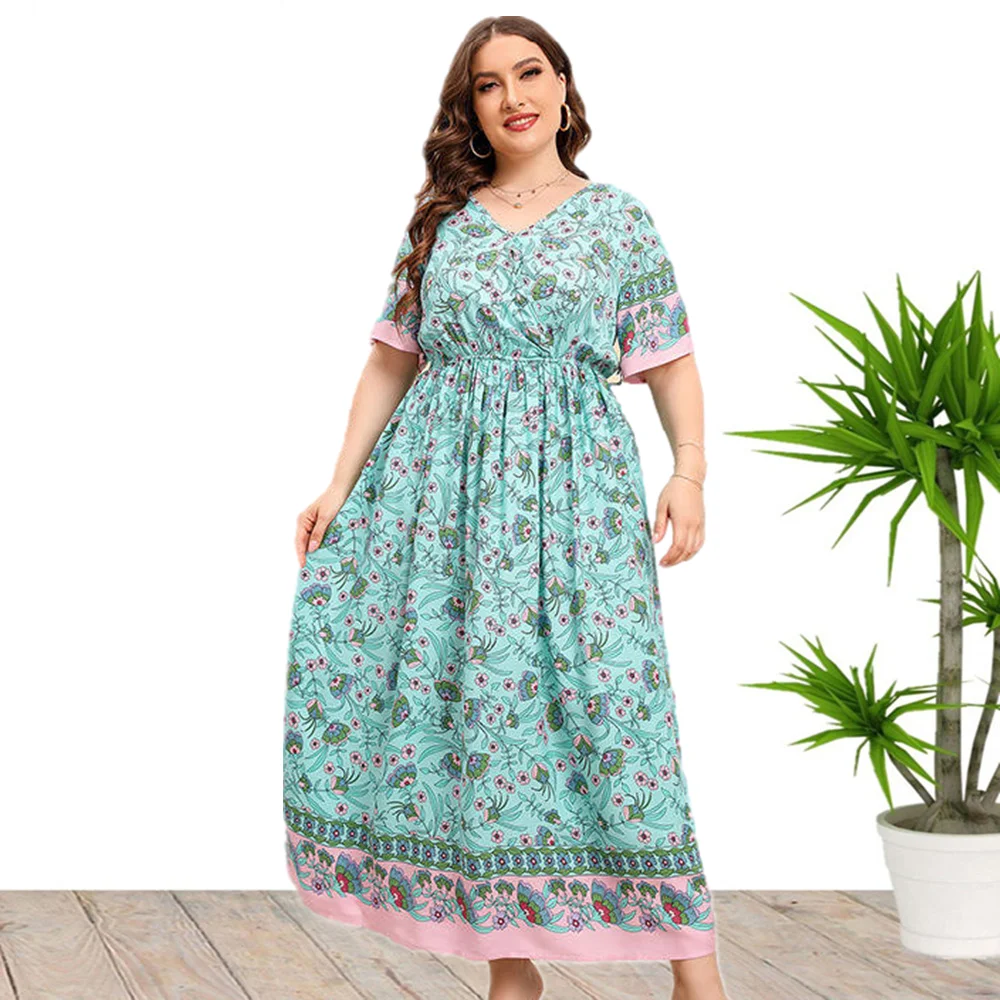 New Arrival Plus Size Floral Print Maxi Long Summer Casual Dresses For Women Wholesale China