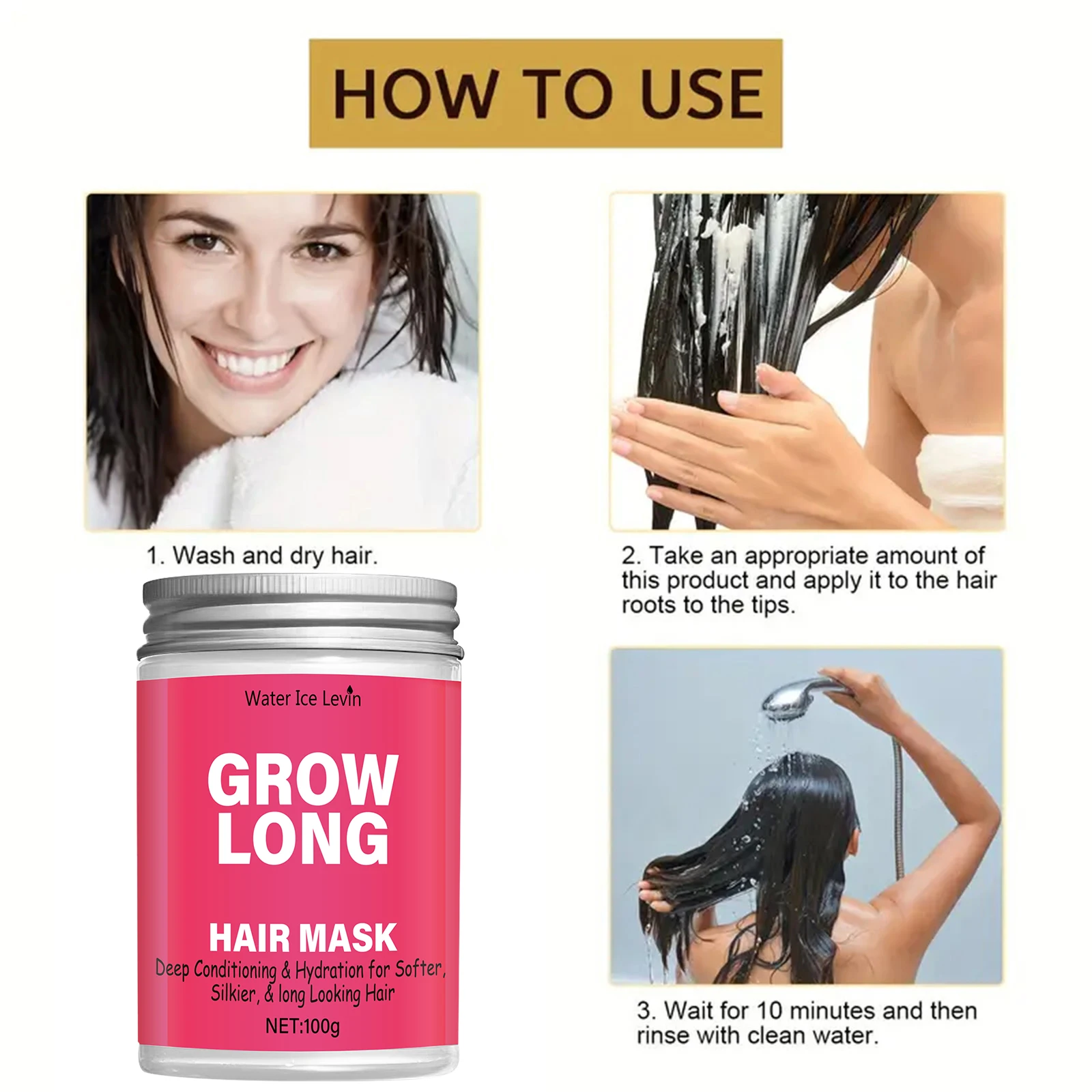 قناع تنمو الشعر الطويل - ترطيب مكثف عميق للشعر الناعم والحريري، يكتشف أقفال أطول المظهر، شبكة 100 جرام