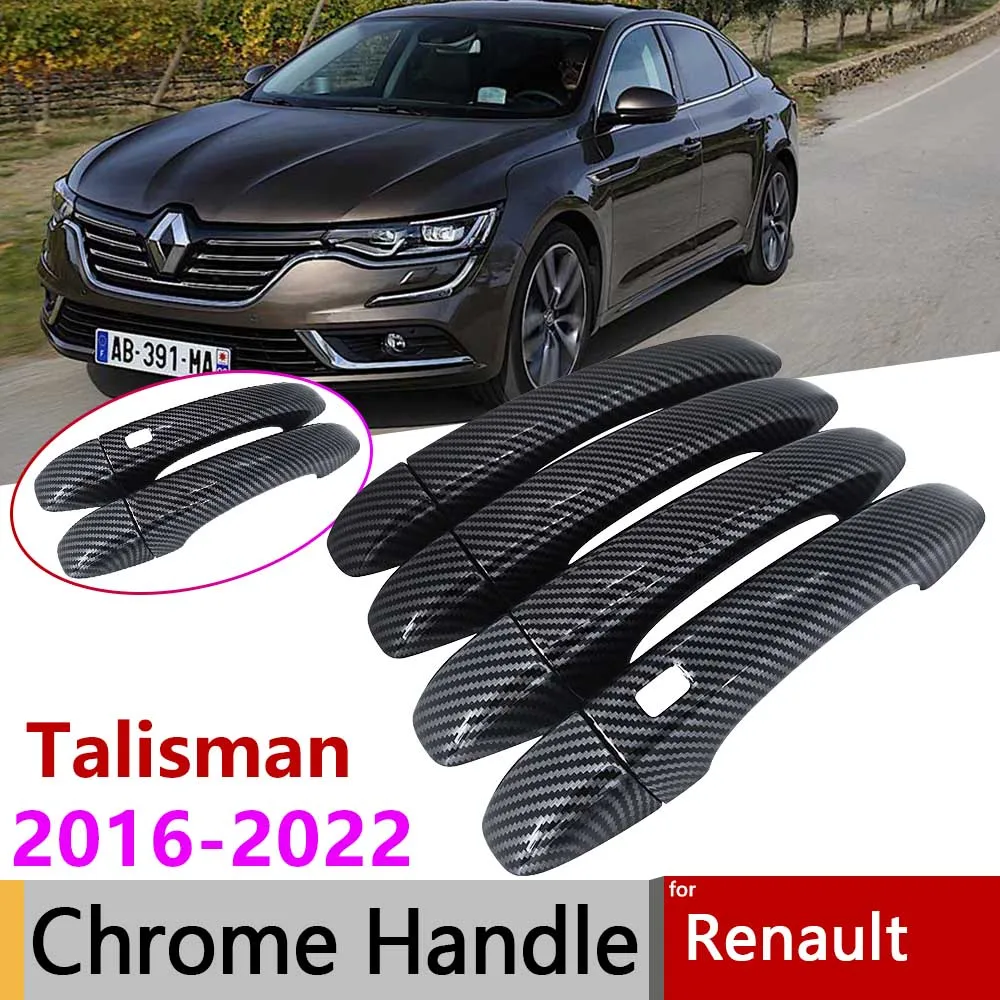 Black Carbon Fiber Exterior Door Handle Cover for  Renault Talisman Samsung SM6 2016~2022 Accessories Stickers Trim Set Chrome