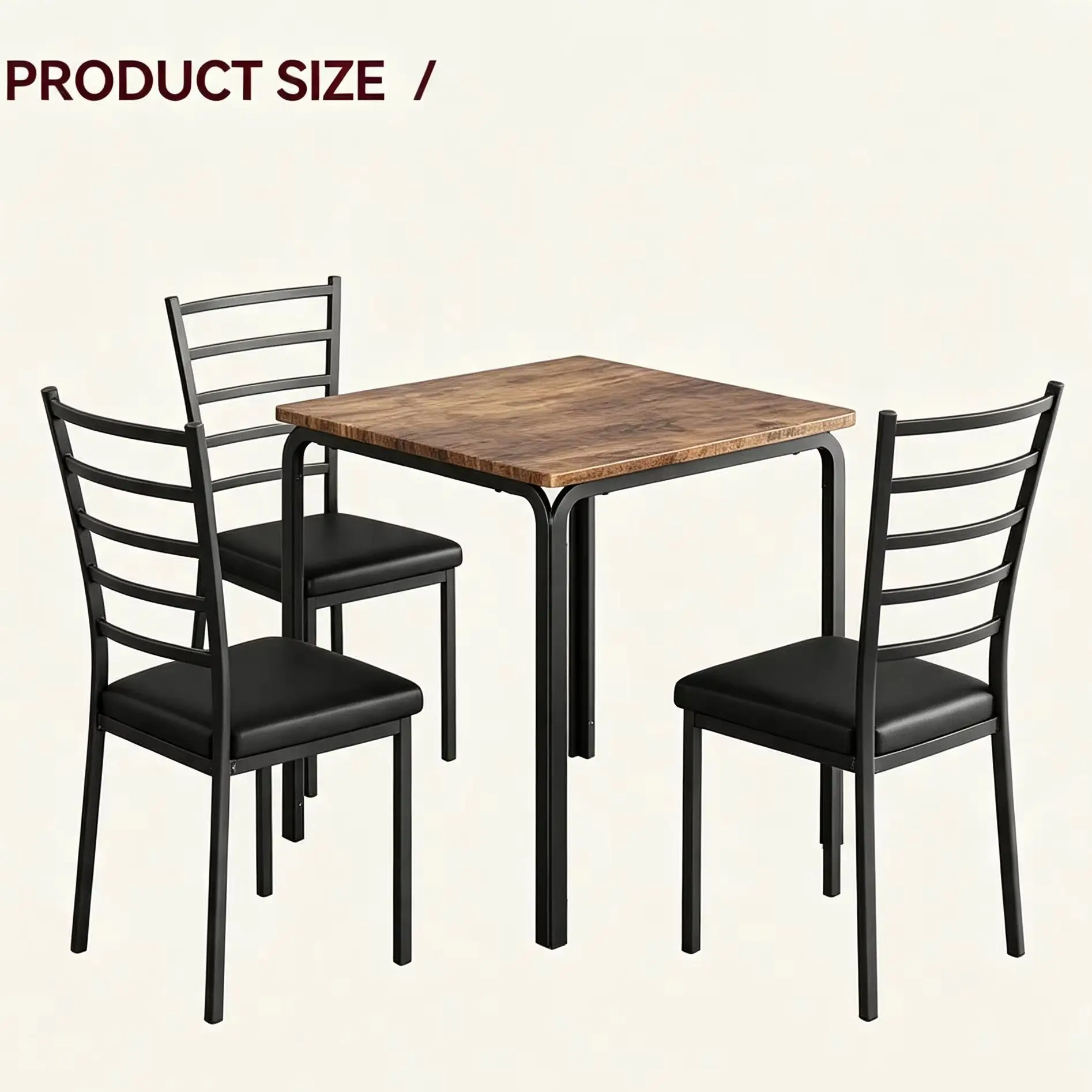 1+2 dining table set with iron backrest and MDF tabletop, retro color, for dining room — 2