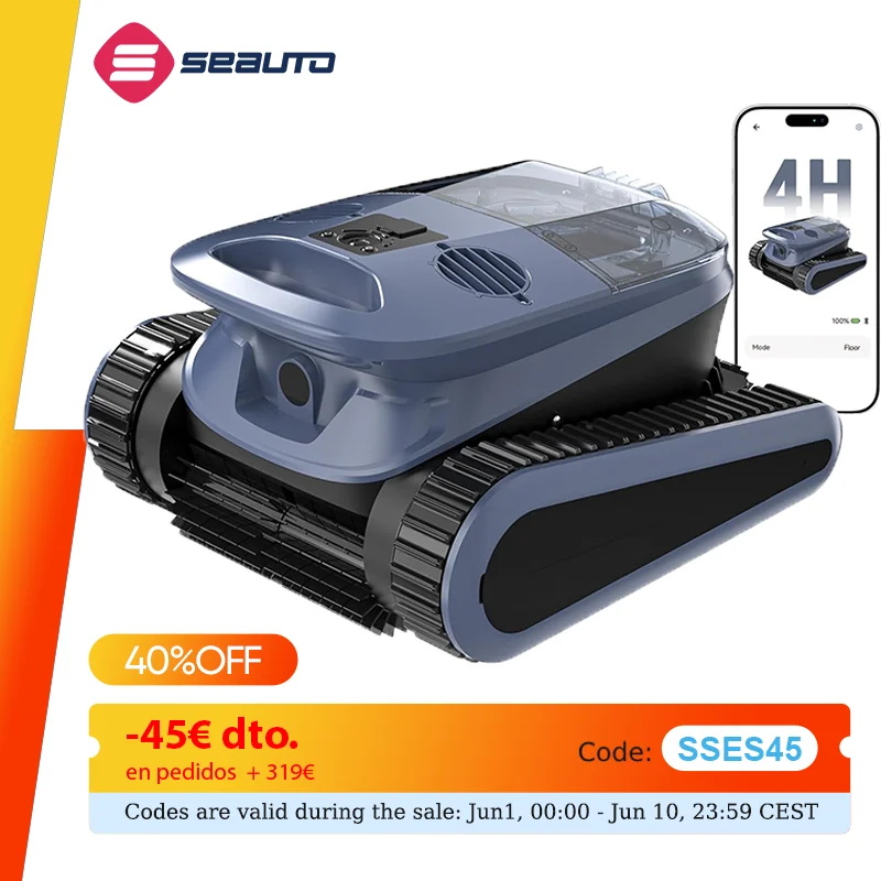 Limpiador Robótico de Piscinas Seauto SAT 40, 240 Minutos de Autonomía, Navegación con Sonar IA, 4 Modos de Limpieza, para Piscinas de 3200 Pies Cuadrados