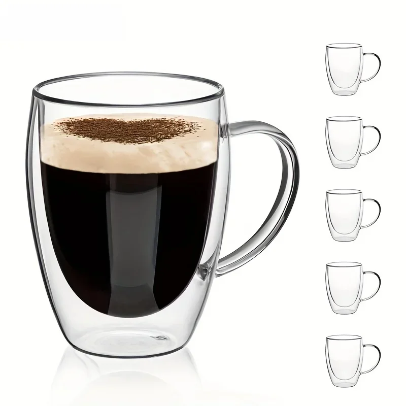 Tasse à café en verre à Double paroi de 350ML, avec poignée, tasse à Cappuccino en verre Transparent, café, lait, thé, jus, thé, 2/4/6 pièces