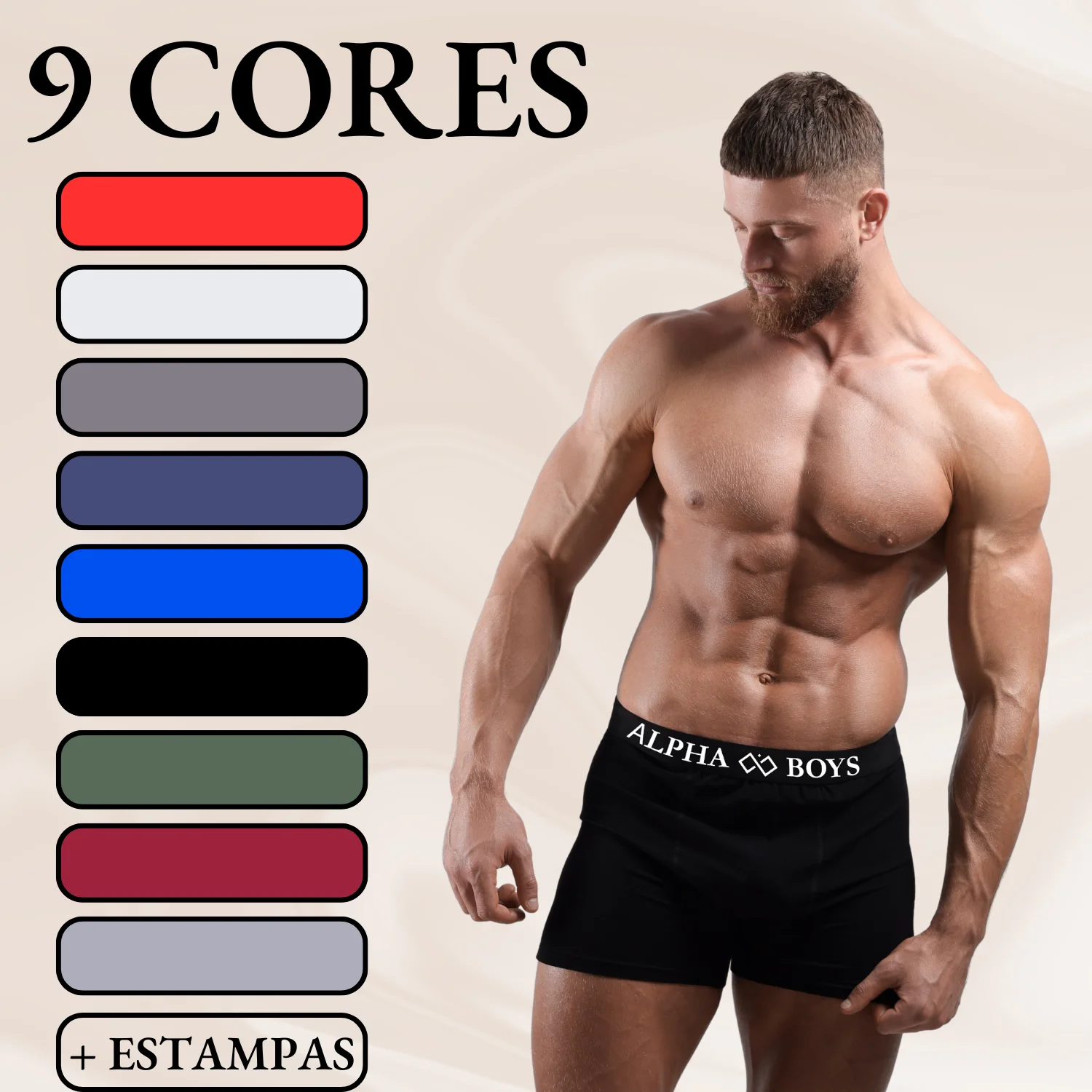 Kit 10 Cuecas Boxer Polielastano Alpha Boys Original Roupas Masculinas Liso Estampado Cuecas de qualidade Alta elasticidade EA