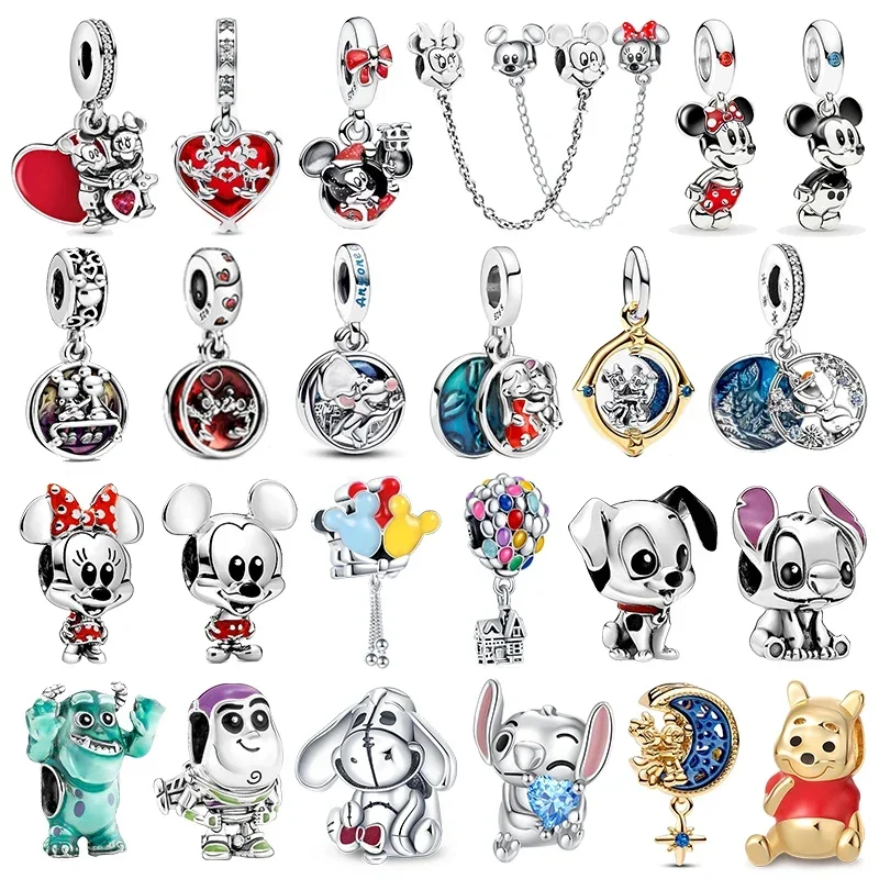 MINISO-League of Legends 925 Sterling Silver Charm Beads, Mickey Mouse, Minnie, Letter, Fits