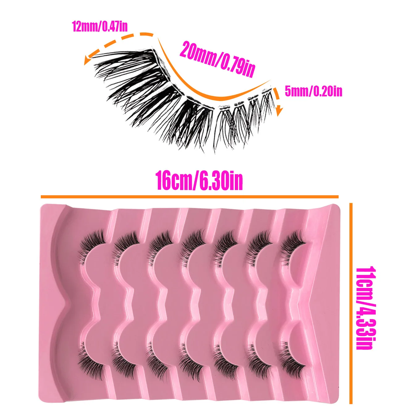 Seven pairs of strip lashes, clear lash strips, 3D lengthening artificial mink lashes, foxy cat eye lashes