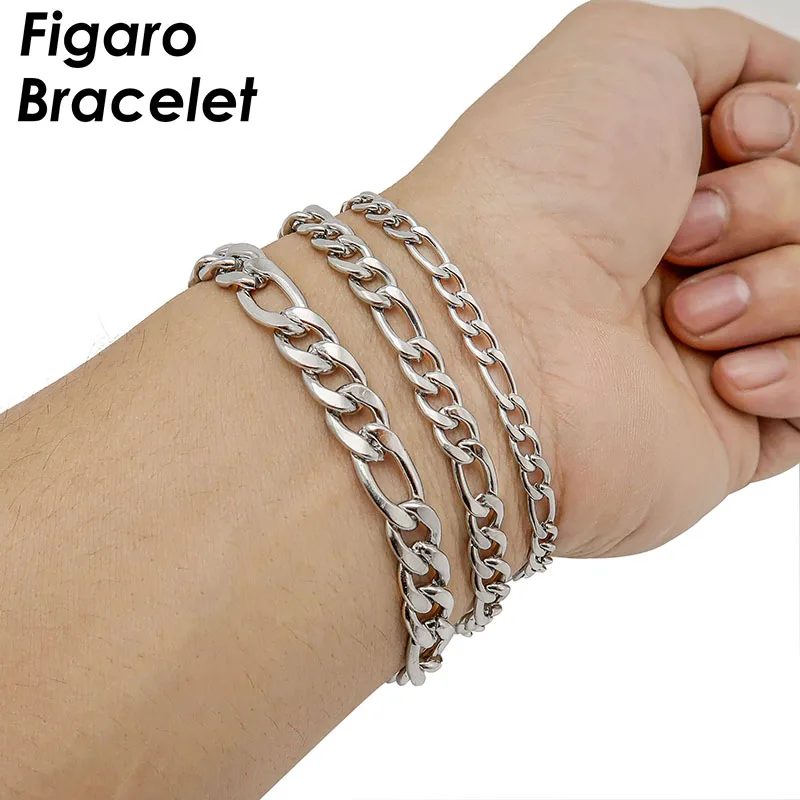 10pcs Figaro Bracelet Stainless Steel Gold Tone Unisex Chain