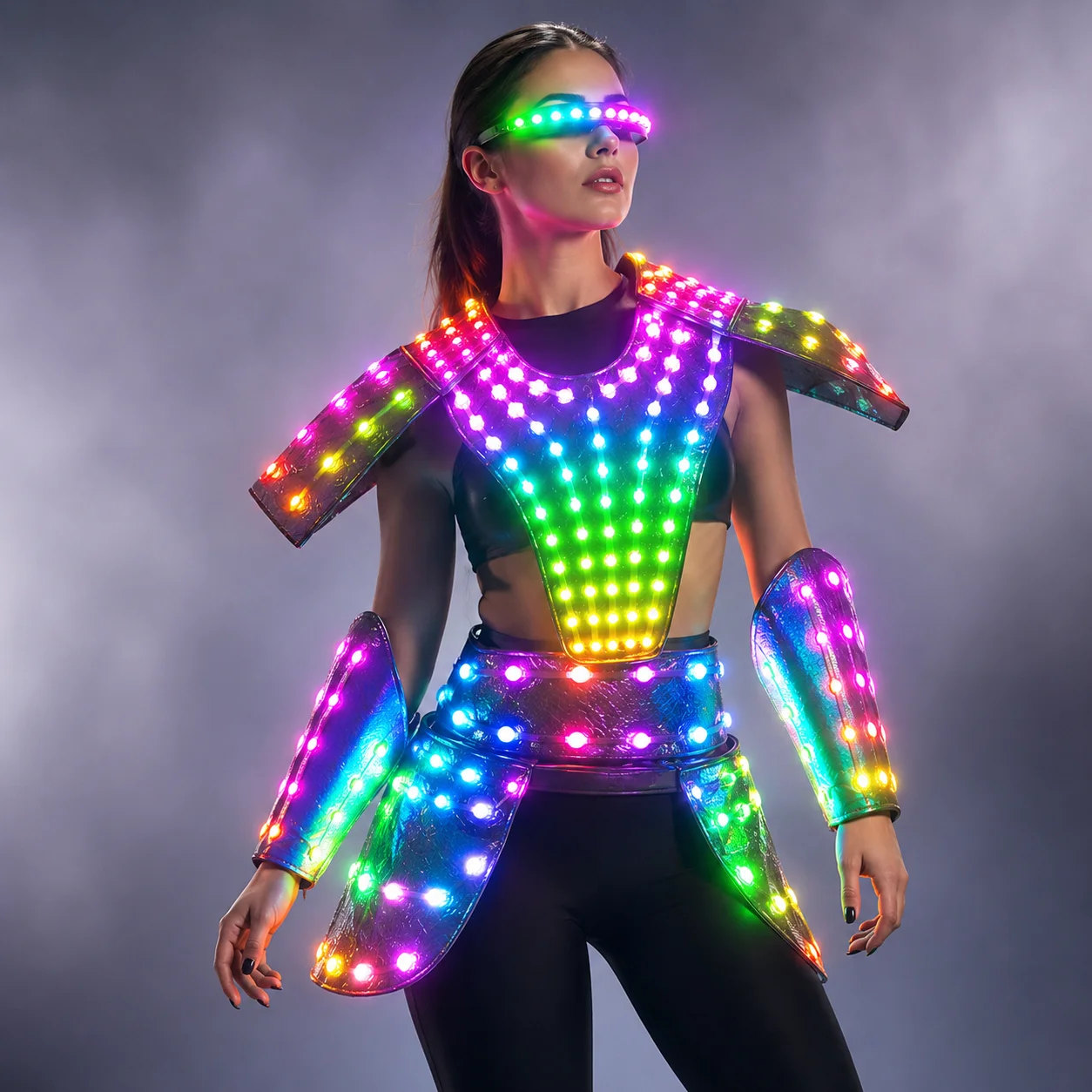 LED-Kleid für Frauen, Futuristisches Cosplay-Kostüm für Tänzerinnen, DJ und Sängerinnen, Bühnenoutfit, Sexy Silberner LED-Rock
