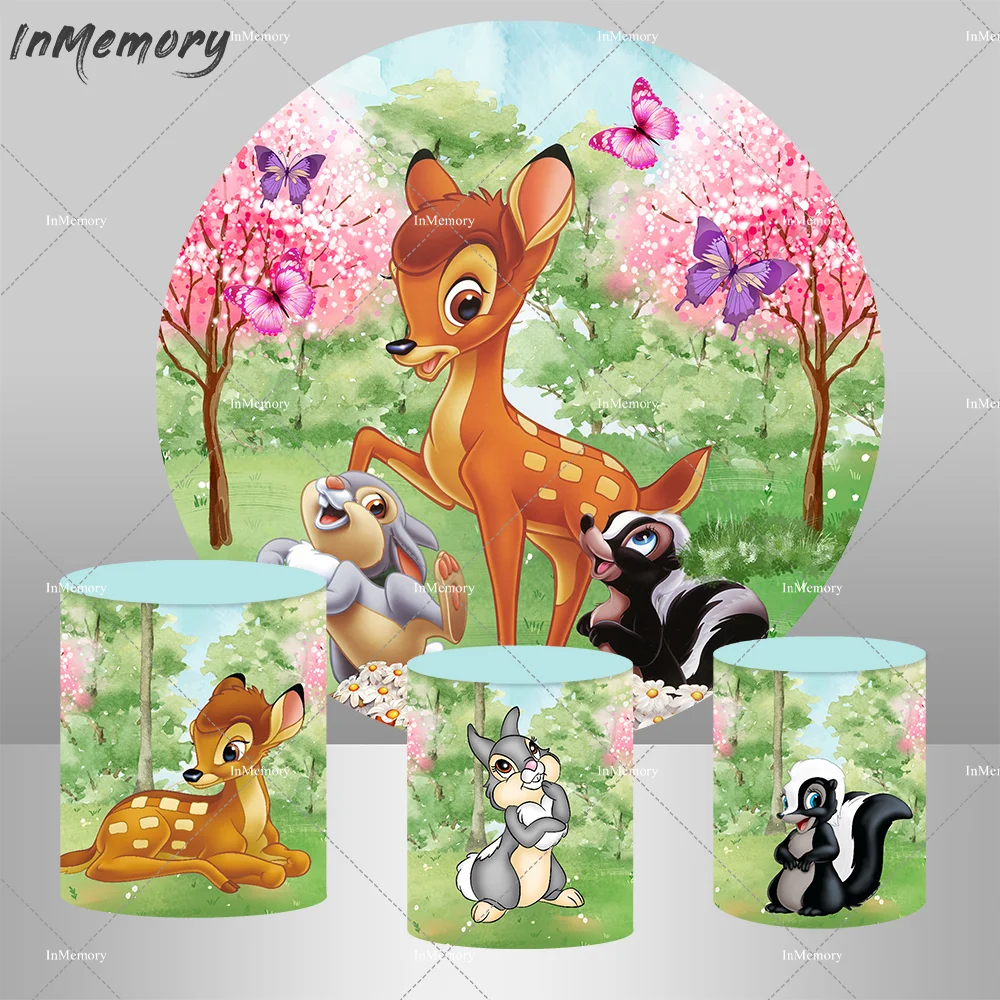 Disney Bambi Birthday Round Circle Backdrop Cover Safari Party Banner Cartoon Animals Newborn Baby Shower Background Photography