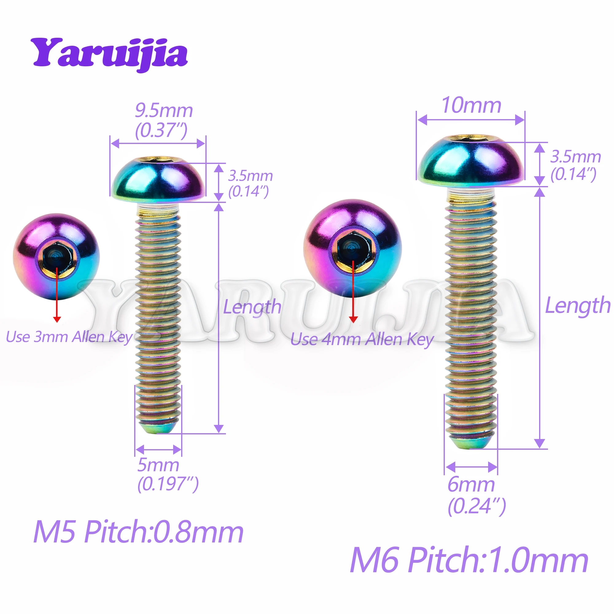 Yaruijia Titanium Bolt M3/M4/M5/M6/M8x6/8/10/12/15/16/18/20/25/30/35Allen Key Head Screws for Motorcycle Car Aeromodelling Refit