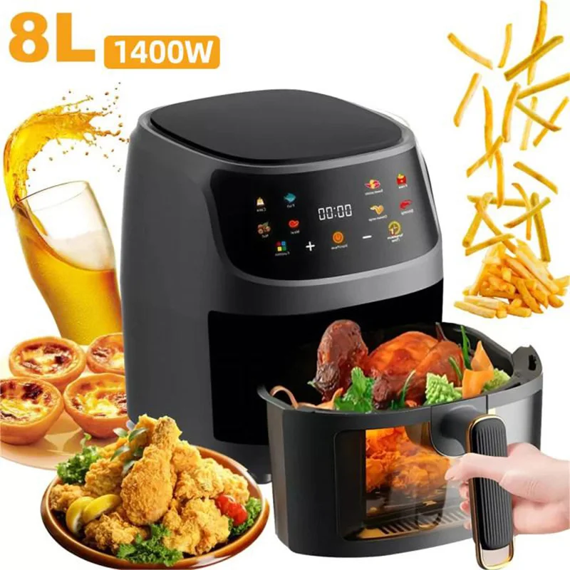 8L 1400W Large Capacity LCD Screen Air Fryer Intelligent Fryer Oven Air Fryer French Fries And Roasted Chicken Food Grade