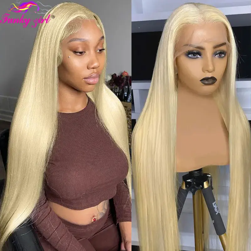 613 Honey Blonde Color Straight Human Hair Wig For Women 13x4 Transparent  Lace Front Wig Brazilian Bone Straight Cheap Lace Wig