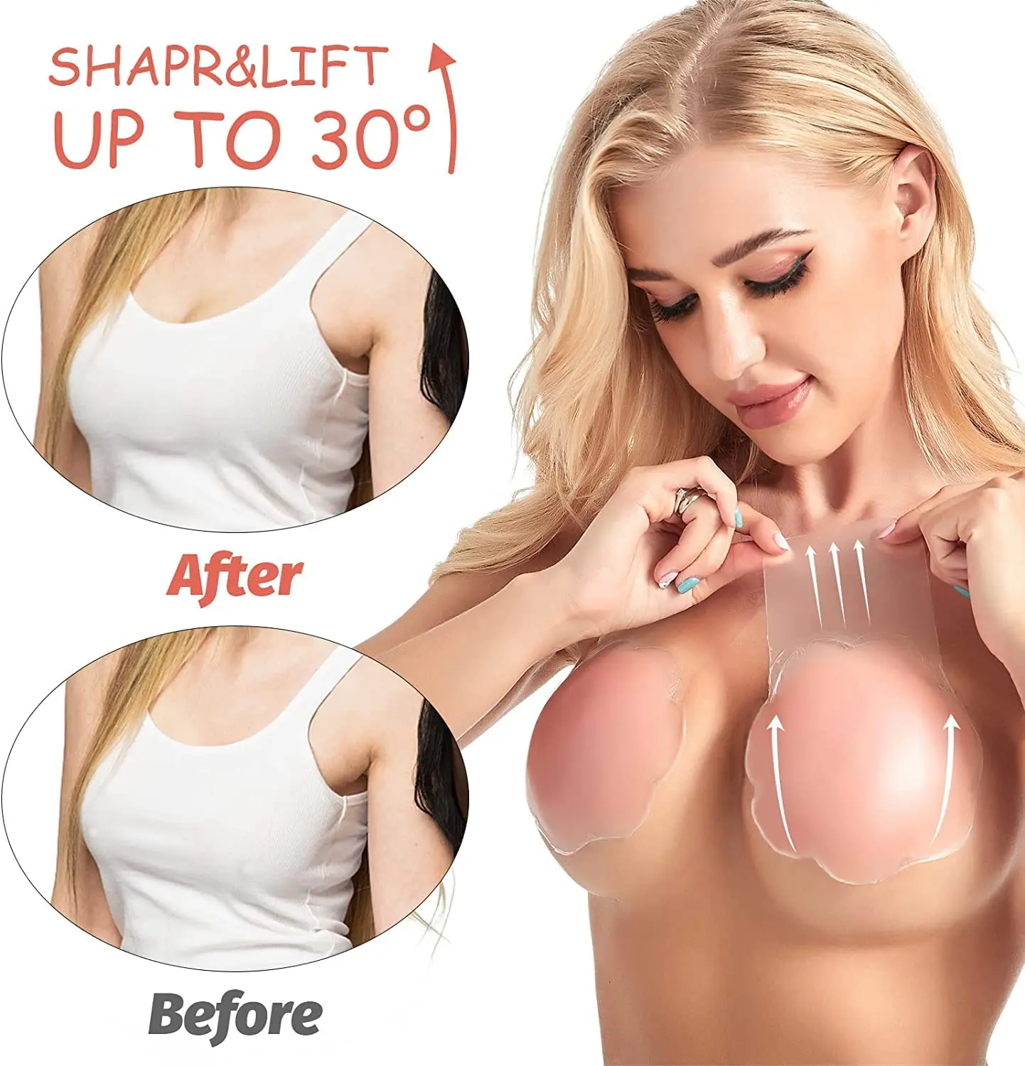 Nippleless Cover Silicone Breast Lift, mulheres reutilizáveis Sticky Nipple Pasties, push up auto invisível sutiã para mulheres se encaixa Copos ABCD