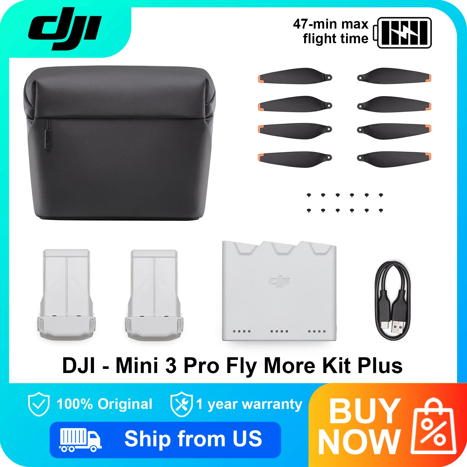 DJI - Mini 3 Pro Fly More Kit Plus with 47min Intelligent Flight Battery and Propellers