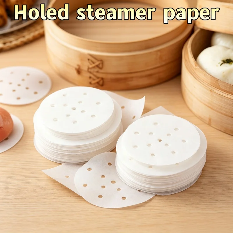 Perforated Steamer Paper Liners Non‑stick Round Parchment Paper For Buns Dumplings Dim Sum Kitchen Baking Accessories