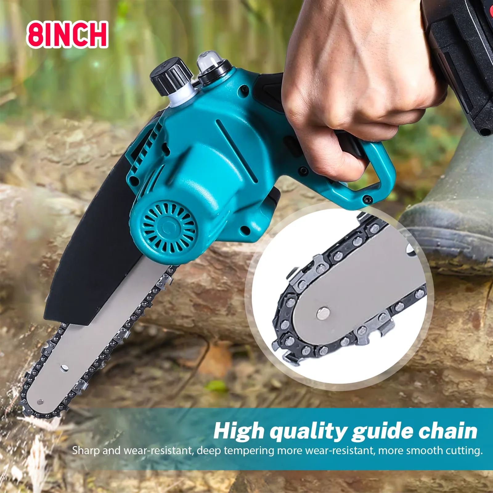 منشار كهربائي محمول لاسلكي 8 بوصة 3000 وات، أداة تسجيل كهربائية محمولة للحديقة والخشب والخبز لبطارية 18-21 فولت