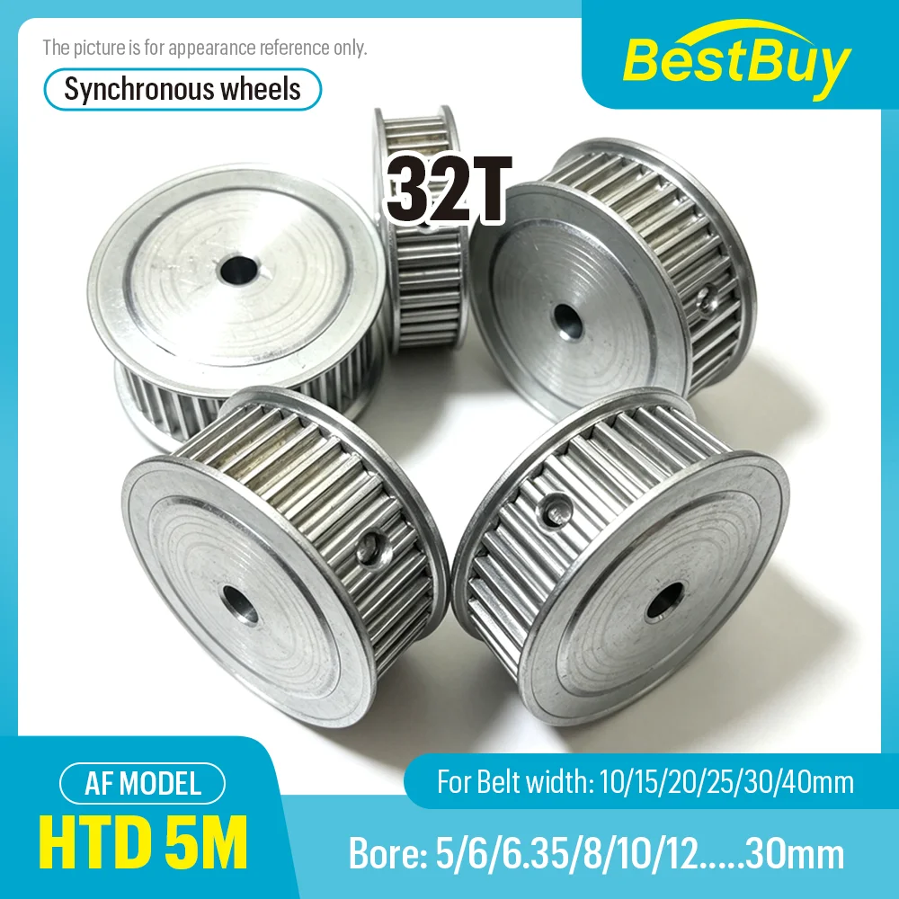 HTD 5M Synchronous Pulley 32T Pitch 5mm Bore 5‑30mm Width 10‑40mm Drive Timing Gear Pulley For 5M Timing Belt Transmission