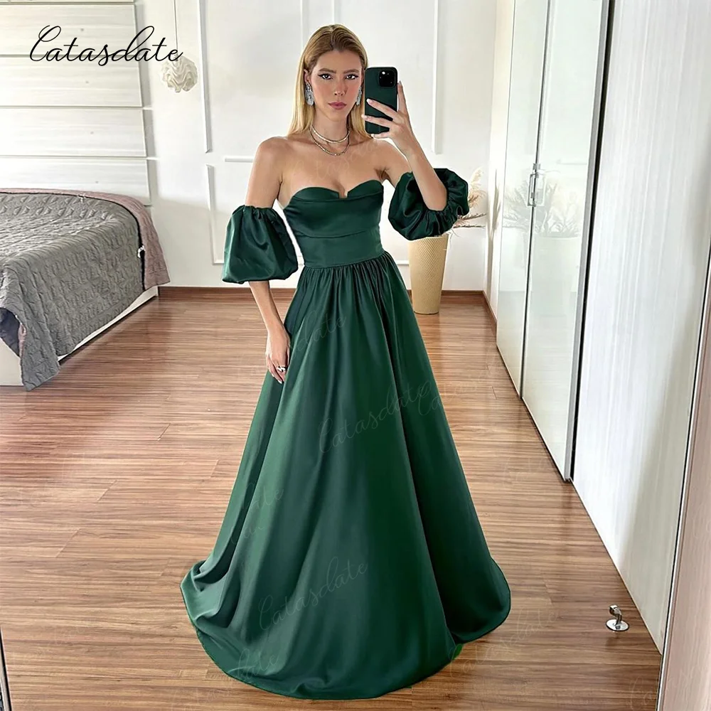 Catasdate Long Evening Dress with Separate Sleeves Elegant Party Dress for Women Formal Occasion Dresses vestidos de noche