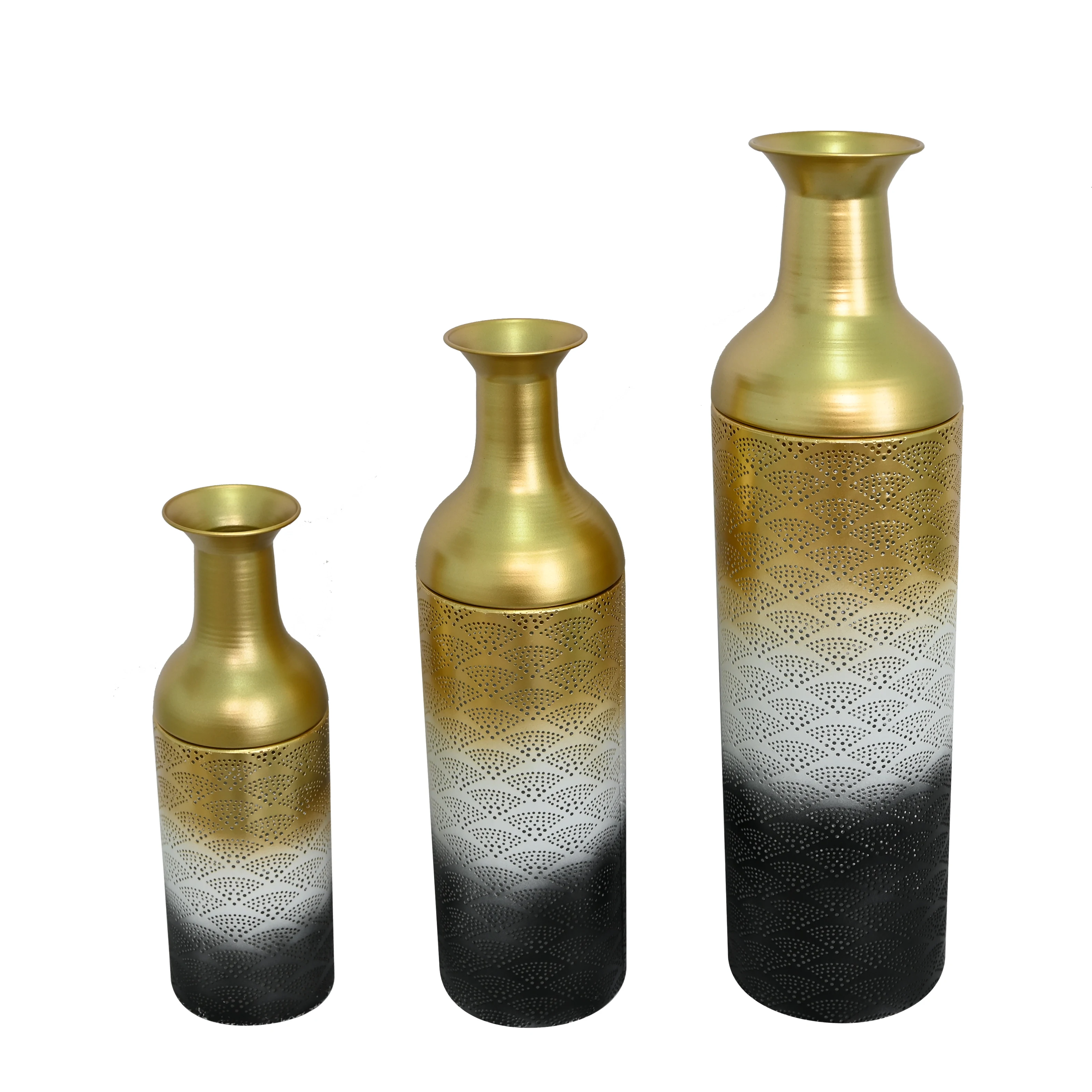 3-Tier Nesting Metal Floor Vases, Honeycomb White Gold Tall Vases, Removable Lid Decor for Home Living Room