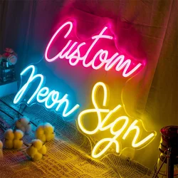 Sinal de néon personalizado, nome de logotipo de texto personalizado, sinais de néon led personalizados, festa de casamento, bar, café, decoração de luz de parede