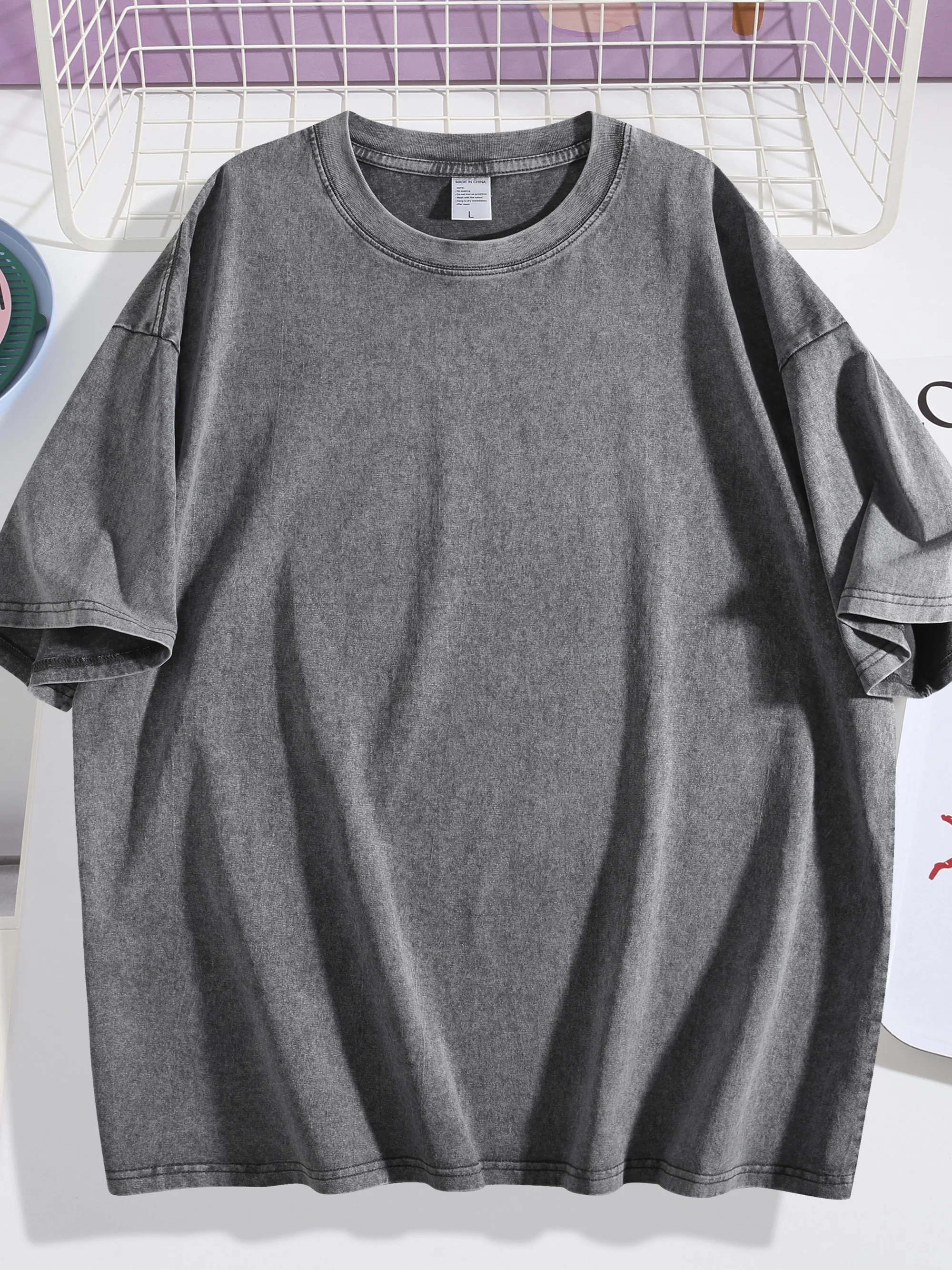 تي شيرت رجالي قطني عتيق (100% ملمس قطن) قميص كاجوال للجنسين بأكمام قصيرة مغسول حامض ورقبة دائرية