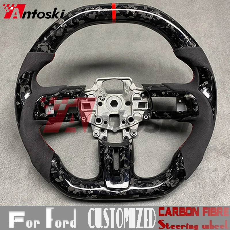 Customized Carbon Fiber Steering Wheel for Mustang Car 2015-2022 Model Sport Style Black Alcantara