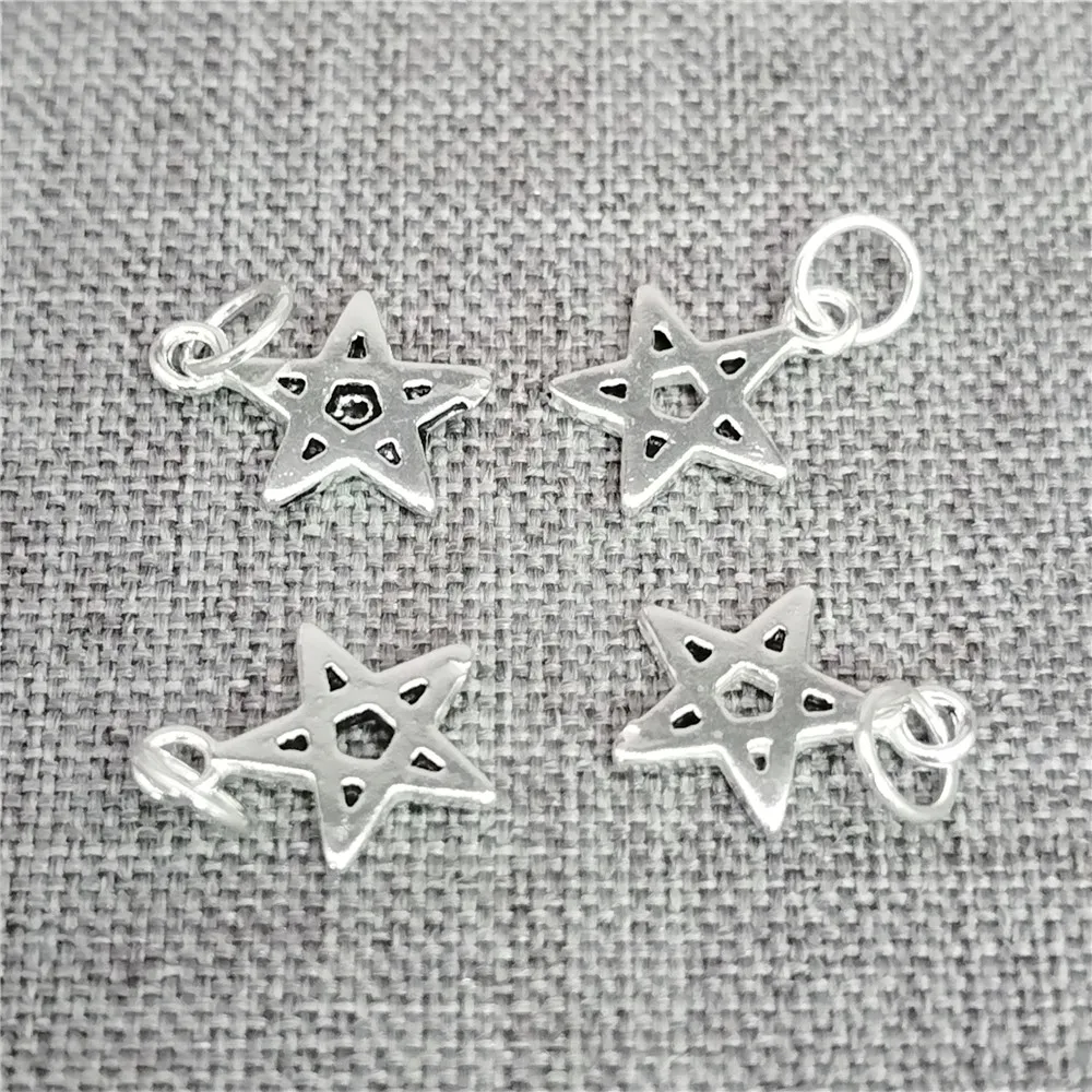 5pcs of 925 Sterling Silver Oxidized Star Charms Pentagram Pendant for Bracelet Necklace