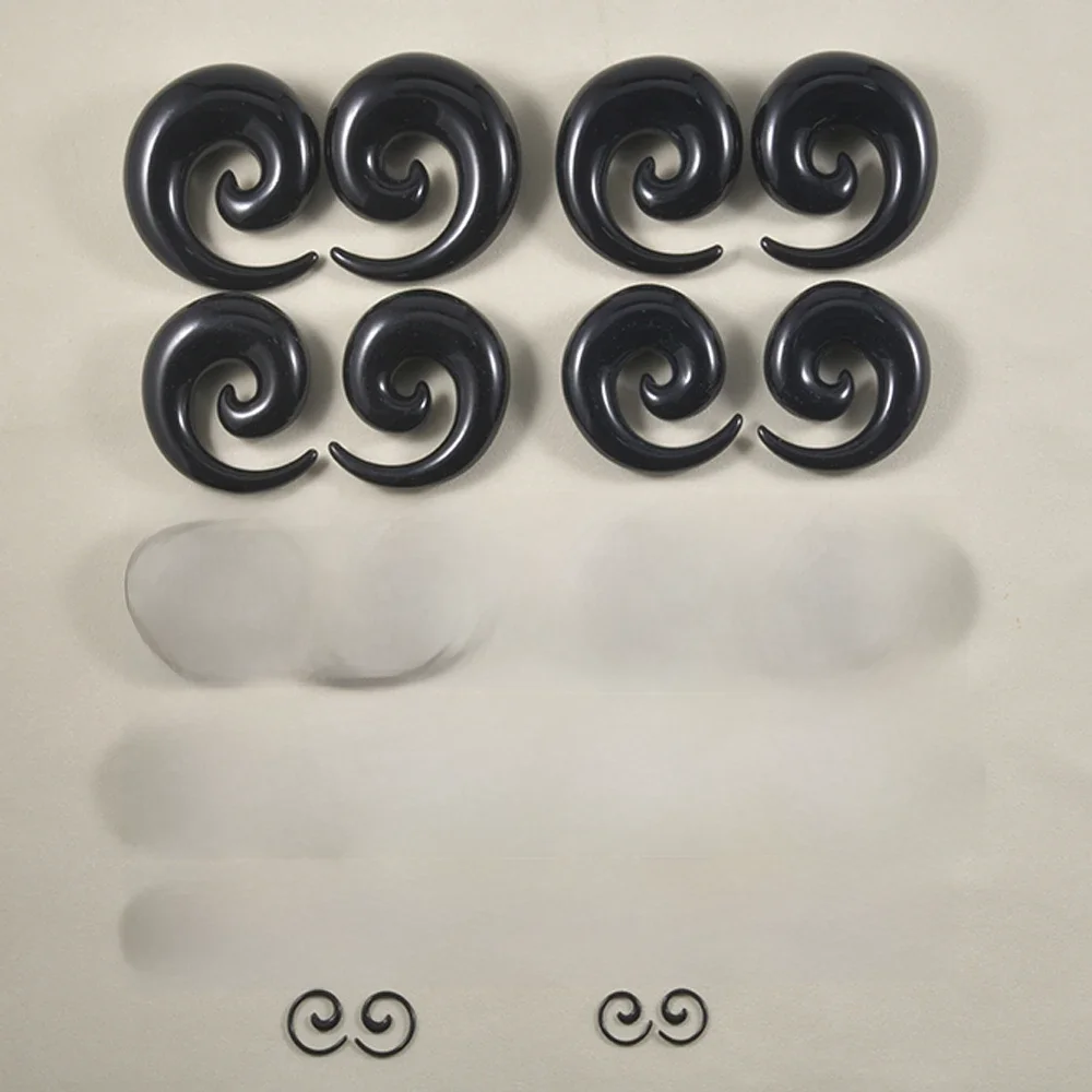 1 paire acrylique noir oreille spirale extenseur bouchons d'oreille spirale oreille-Piercing civière corps bijoux 1.2mm-24mm Piercing bijoux