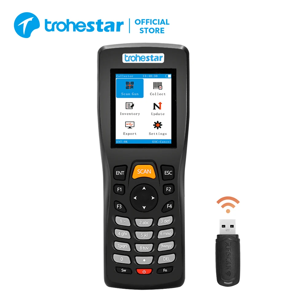 Trohestar Scanner de codes à barres sans fil 1D 2D lecteur de codes à barres compteur d\'inventaire collecteur de données PDA QR Scanners leitor