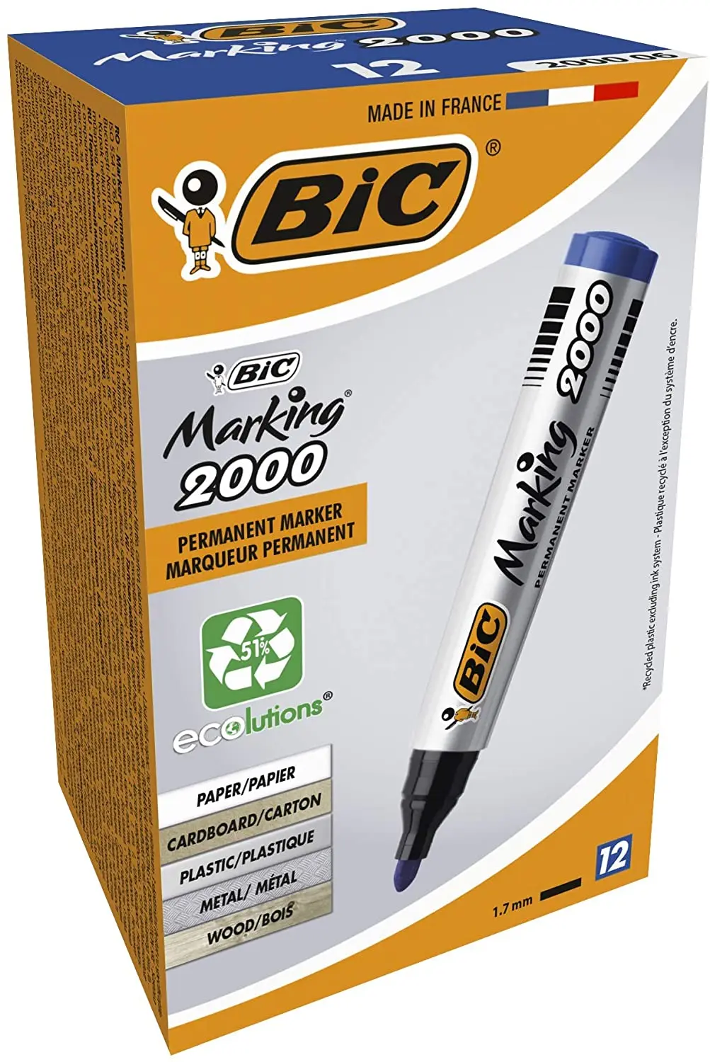 Bic Marking 2000 Marqueur Permanent, Rond, Boîte de 12,1.7mm pointe Fournitures