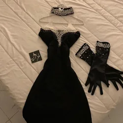 Customized Elegant Prom Gown With Gloves Exquisite Pearls Invisible Spaghetti Strap Sleeveless Party Evening Dresses فساتين مناس