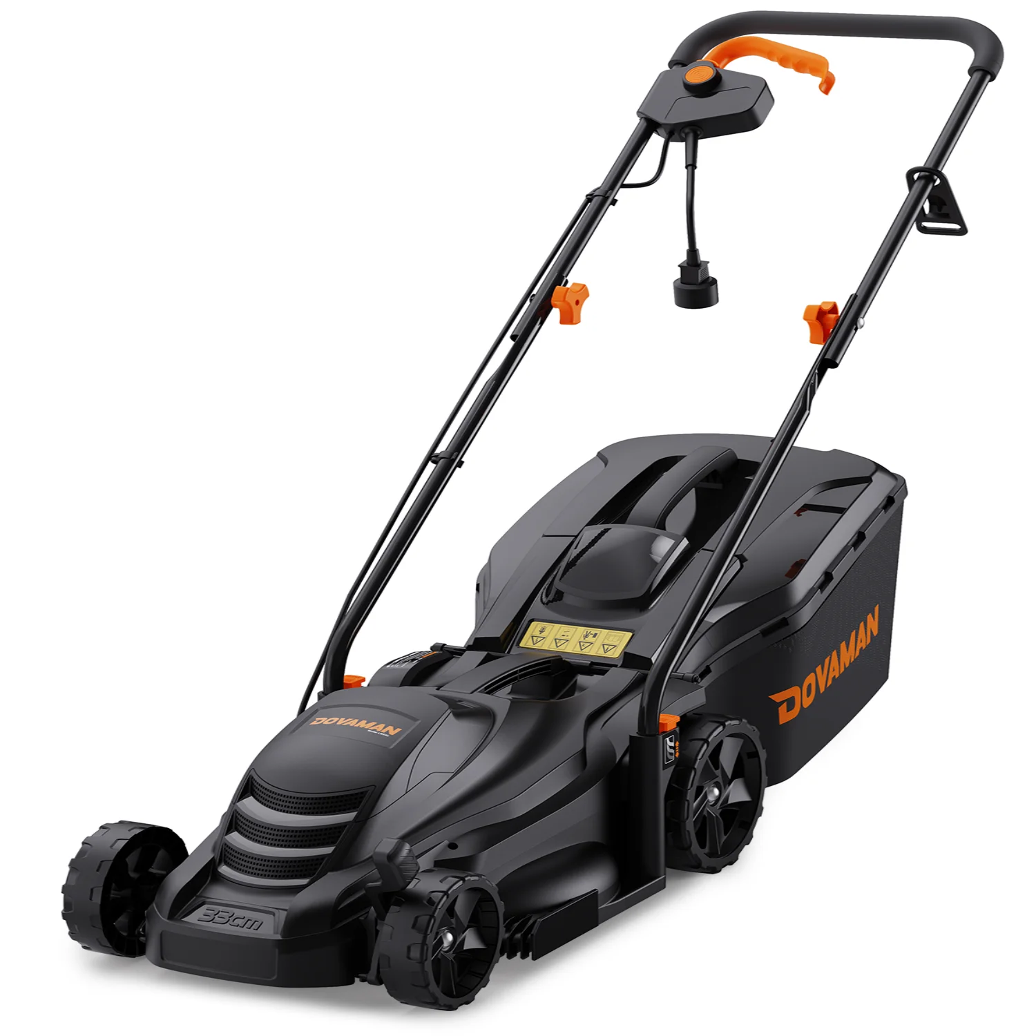 DOVAMAN Elektrische Grasmaaier 1300W, 33cm Snijbreedte, Verstelbare Hoogte Tuinmaaier voor Huis en Tuin