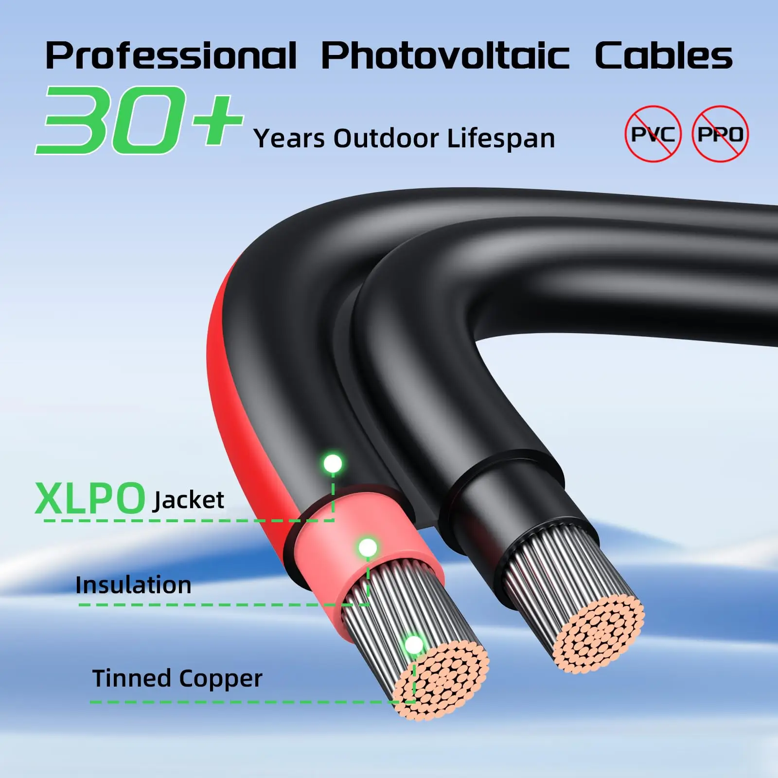 10AWG Solar Panel Extension Cable 20 Feet 6mm² with Female & Male Connectors Twin Wire Conductor Parallel Solar Wire Adapter