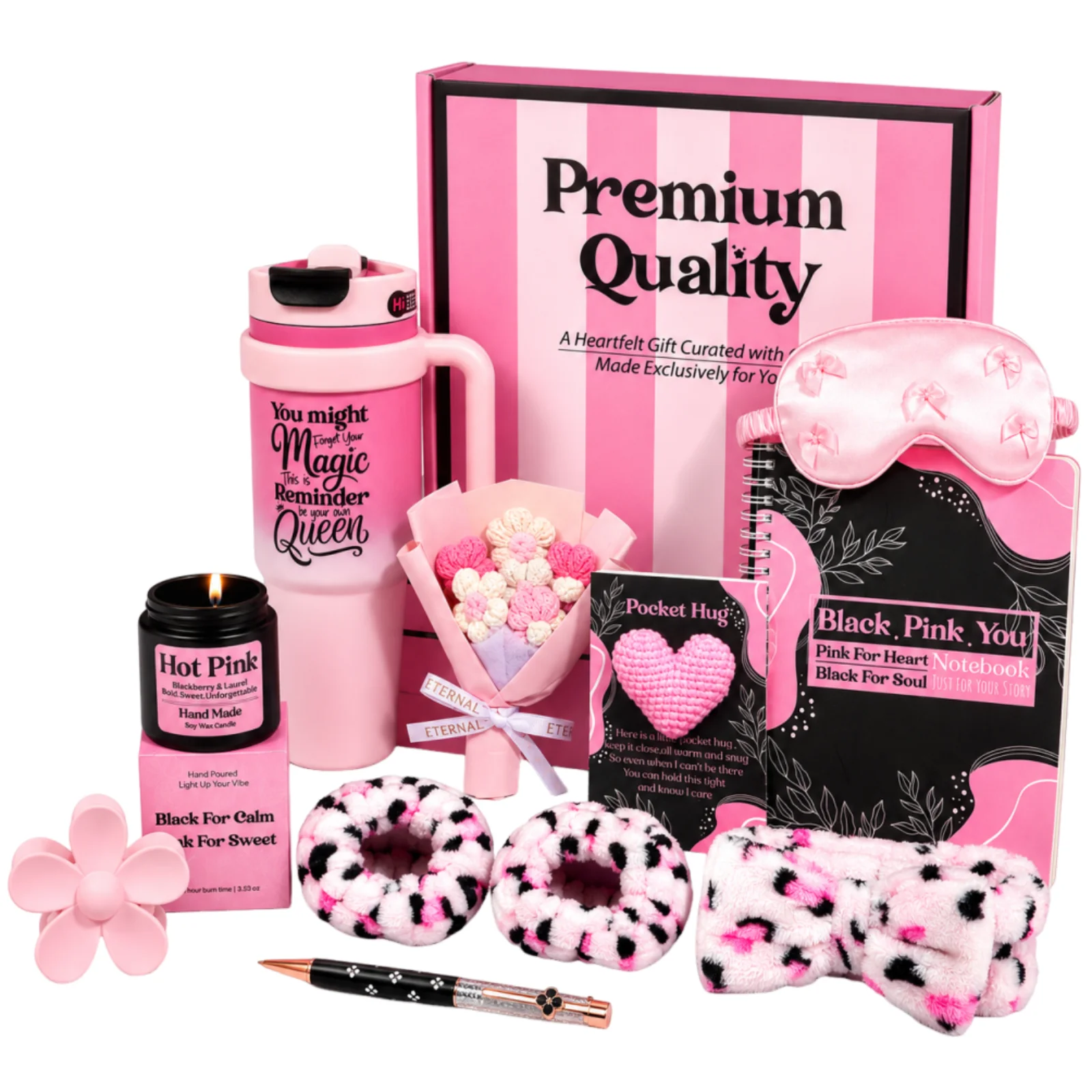 Selfcare cadeaupakket voor vrouwen, 12-delige wellness cadeauset met 40oz thermosbeker, geurkaars, slaapmasker, notitieboekje & accessoires. Ontspanningscadeau voor vrouwen voor Kerstmis &