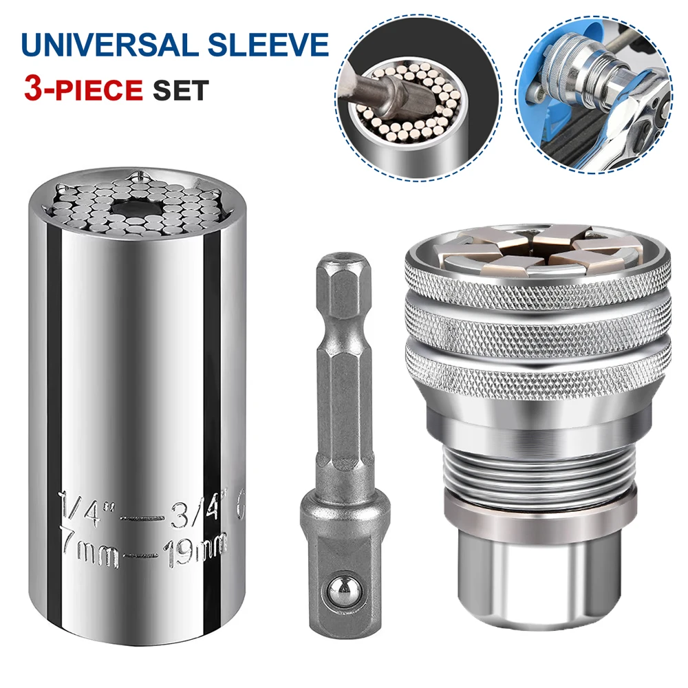 

7-19mm Universal Sleeve, All-Fitting Multi Drill Attachment Adjustable Hex Universal Socket, 3/8" Hexagonal connecting rod