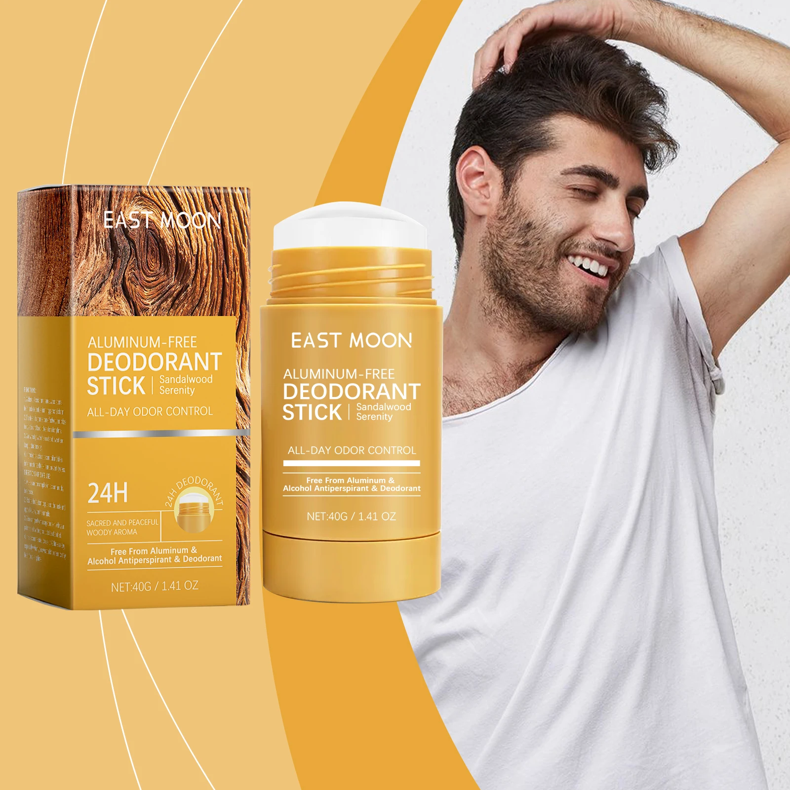 East Moon 40g Armpit Sandalwood Deodorant Balm Stick For Men Lasting Body Fragrance Armpit Remove Odor Underarm Refresh Sticks