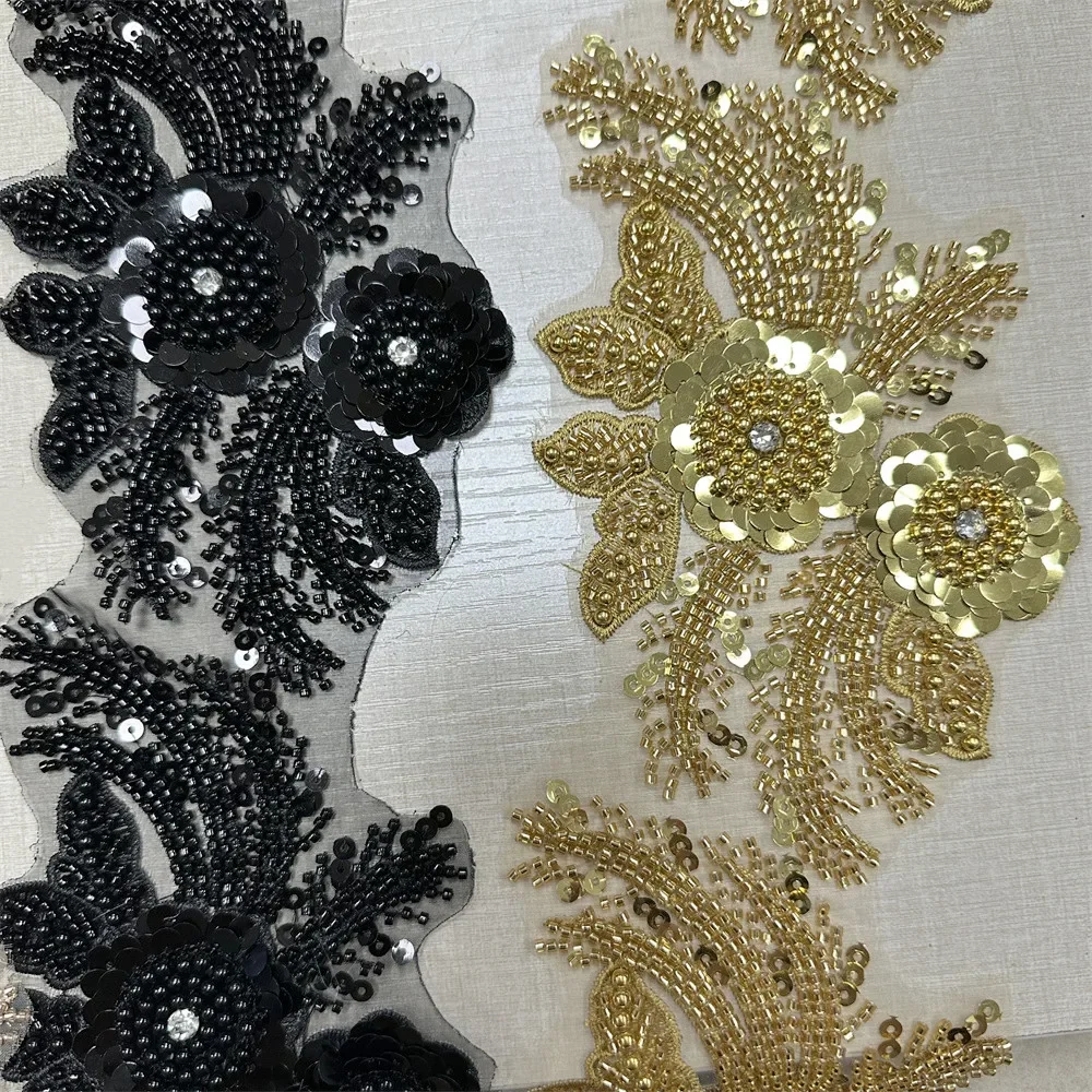 Garniture en dentelle strass 4.5yards, garniture perlée à paillettes appliquées pour vêtements